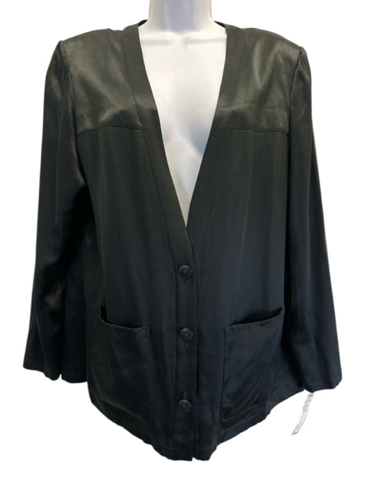 Chanel Size 48 Black Silk Button Front Pockets V Neck Cardigan Black / 48