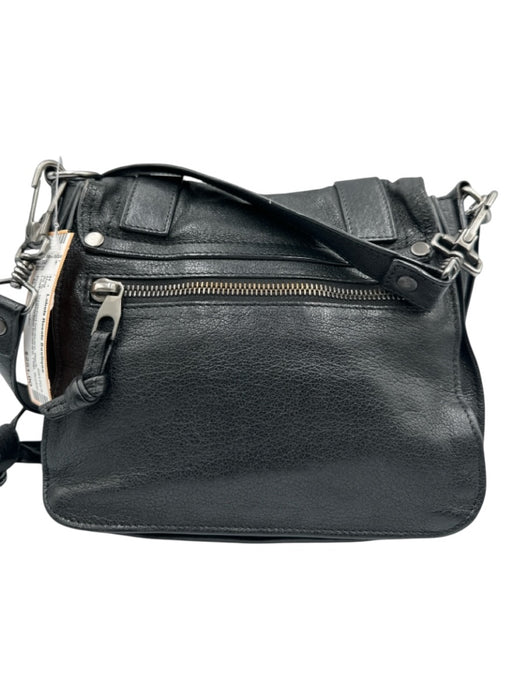 Proenza Schouler Black Leather Silvertone hardware Flap Buckle Crossbody Bag Black / S