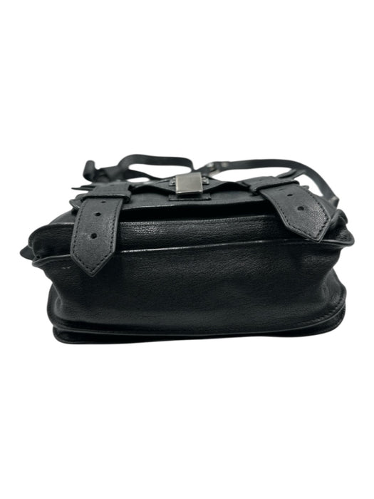 Proenza Schouler Black Leather Silvertone hardware Flap Buckle Crossbody Bag Black / S