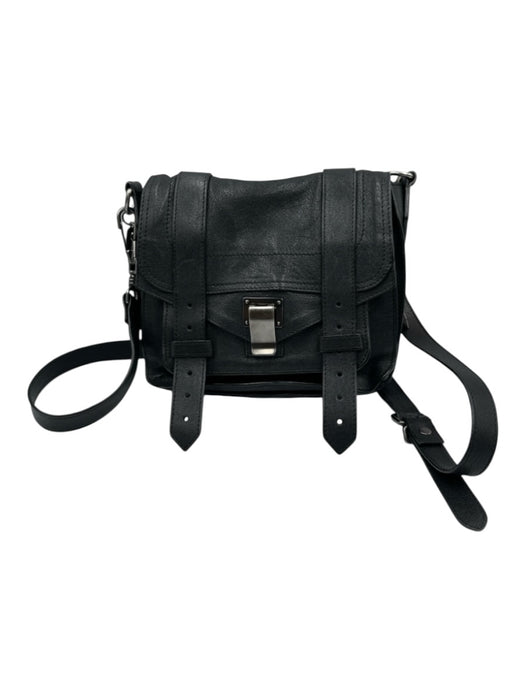 Proenza Schouler Black Leather Silvertone hardware Flap Buckle Crossbody Bag Black / S