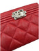 Chanel Red Leather silver tone hardware Quilted Logo Cardholder Wallets Red
