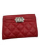 Chanel Red Leather silver tone hardware Quilted Logo Cardholder Wallets Red