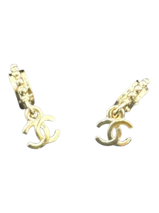 Chanel Pale Gold Plated Logo Post Back Huggie Earrings Pale Gold