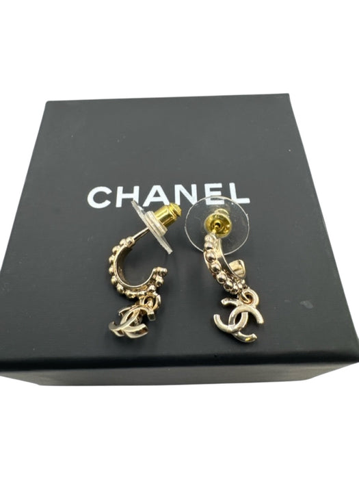 Chanel Pale Gold Plated Logo Post Back Huggie Earrings Pale Gold