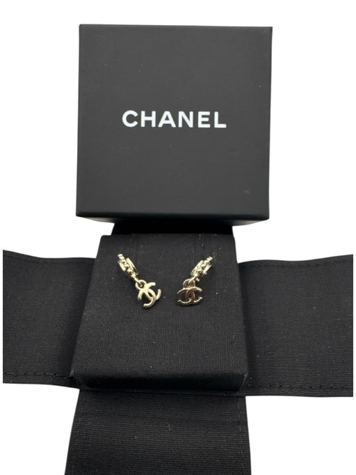 Chanel Pale Gold Plated Logo Post Back Huggie Earrings Pale Gold