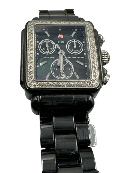 Michele Black & Silver Stainless steel Pave Diamonds Gunmetal Hardware Watchband Black & Silver