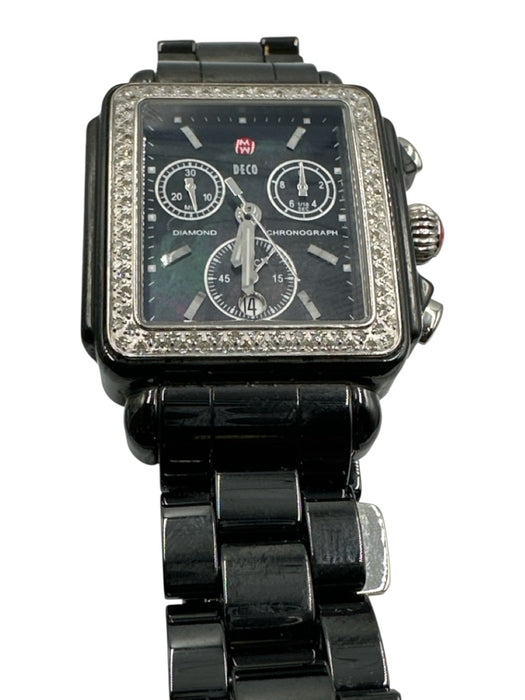 Michele Black & Silver Stainless steel Pave Diamonds Gunmetal Hardware Watchband Black & Silver