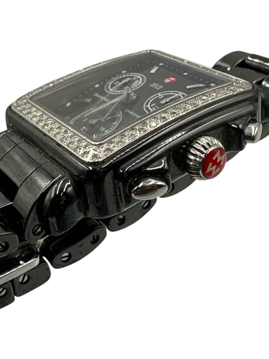 Michele Black & Silver Stainless steel Pave Diamonds Gunmetal Hardware Watchband Black & Silver