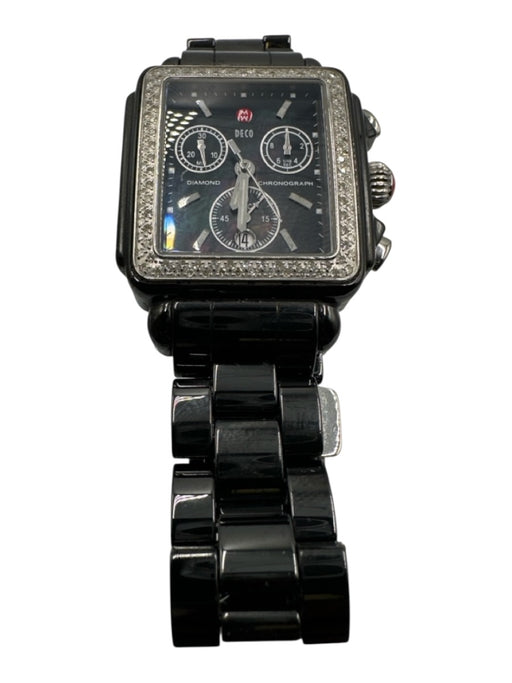 Michele Black & Silver Stainless steel Pave Diamonds Gunmetal Hardware Watchband Black & Silver