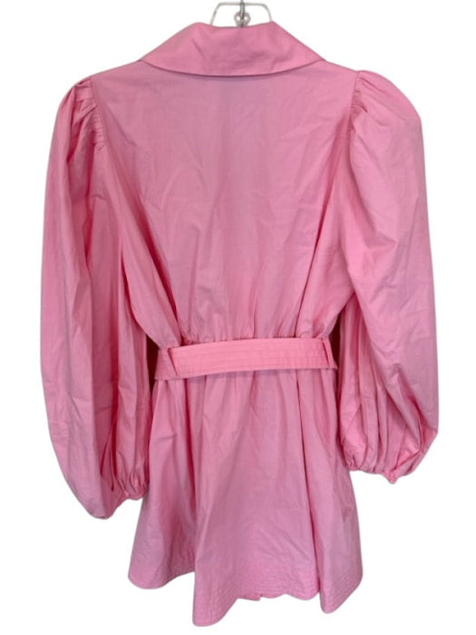 Bardot Size S Bubblegum Cotton Button Up Belt Inc Long Sleeve Mini Dress Bubblegum / S