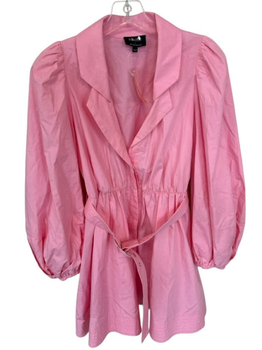 Bardot Size S Bubblegum Cotton Button Up Belt Inc Long Sleeve Mini Dress Bubblegum / S
