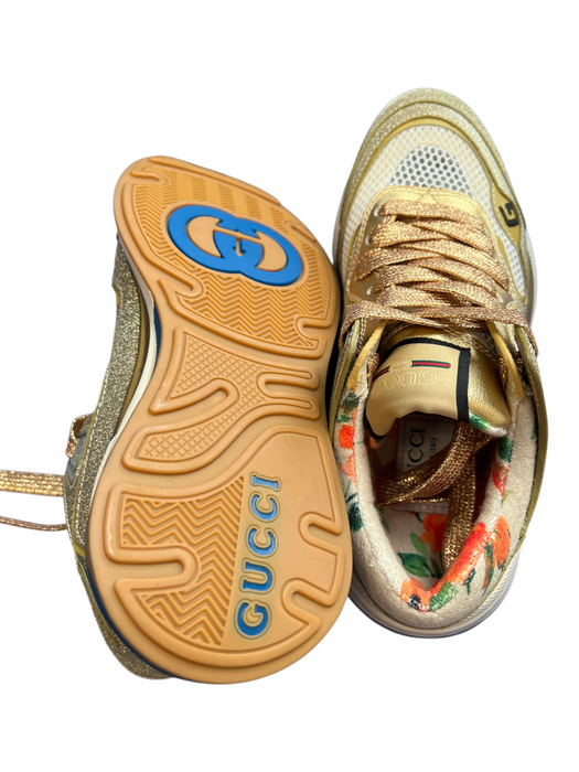 Gucci Shoe Size 36 Gold & Multi Shimmer Fabric Almond Toe Lace Up Low Top Shoes Gold & Multi / 36