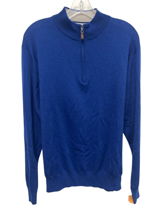 Peter Millar Size M Blue Merino Wool Solid Quarter Zip Men's Sweater Blue / M