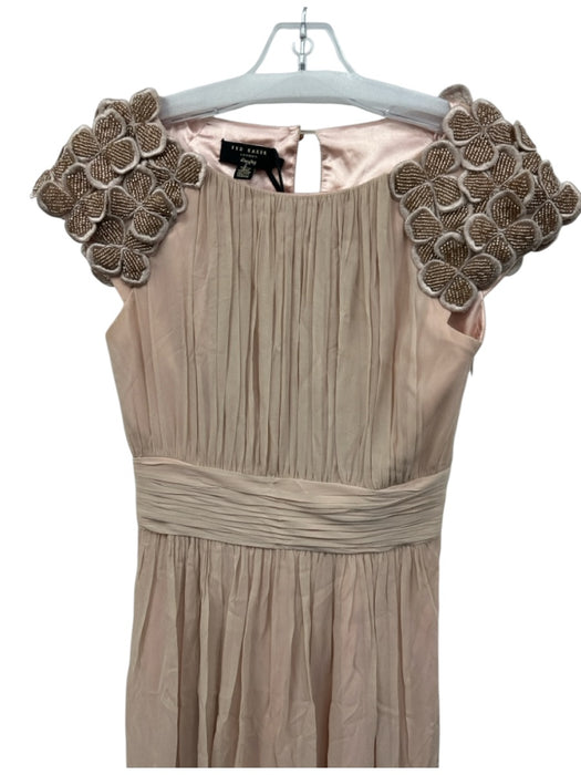 Ted Baker Size 1 Dusty Pink Cap Sleeve Floral Applique Evening Dress Dusty Pink / 1