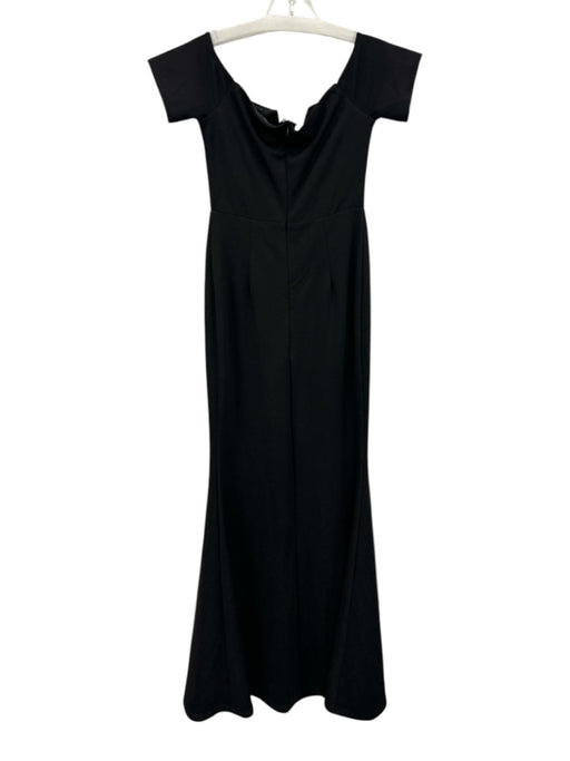 Lulus Size S Black Polyester Split Neck Cap Sleeve Floor Length Zip Back Dress Black / S