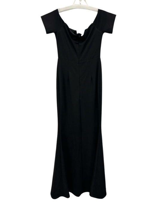 Lulus Size S Black Polyester Split Neck Cap Sleeve Floor Length Zip Back Dress Black / S