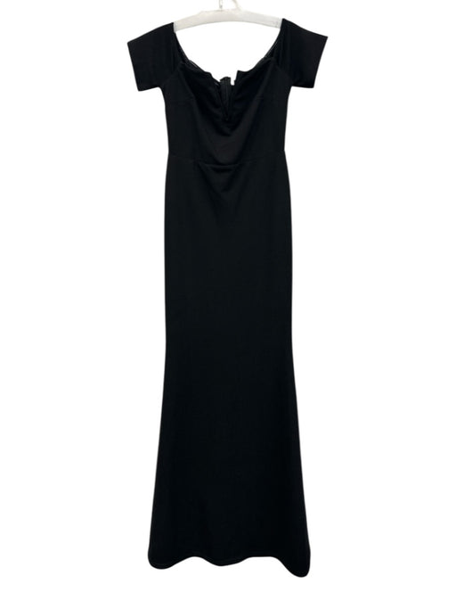 Lulus Size S Black Polyester Split Neck Cap Sleeve Floor Length Zip Back Dress Black / S