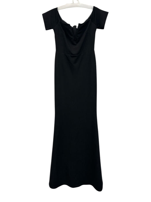 Lulus Size S Black Polyester Split Neck Cap Sleeve Floor Length Zip Back Dress Black / S