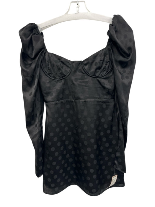 Lovers + Friends Size XS Black Polyester Polka Dots Puff Sleeve Zip Back Dress Black / XS