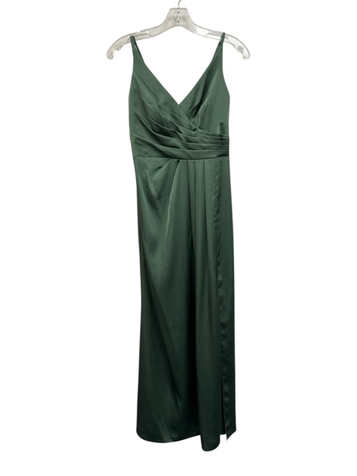 Azazie Size A8 Green Zip Back Leg Slit Pintuck Detail Adjustable Strap Dress Green / A8