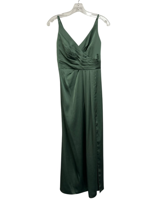 Azazie Size A8 Green Zip Back Leg Slit Pintuck Detail Adjustable Strap Dress Green / A8
