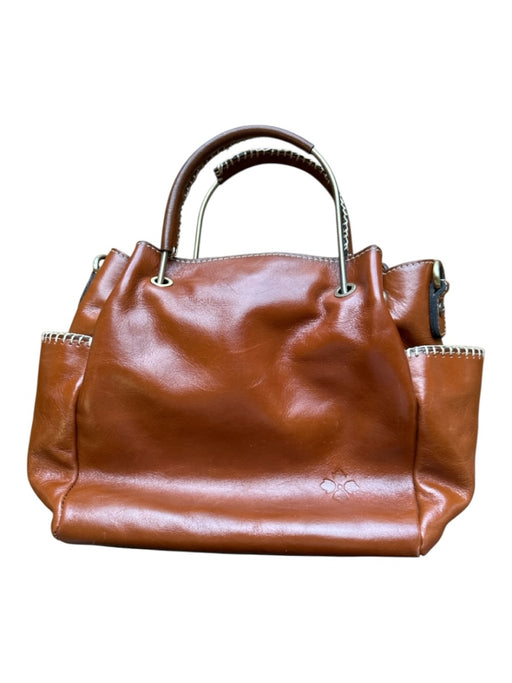 Patricia Nash Brown Leather Bronze Hardware Tote Stitching Detail Handle Purse Brown / Medium
