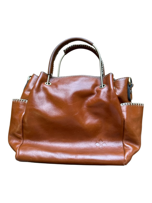 Patricia Nash Brown Leather Bronze Hardware Tote Stitching Detail Handle Purse Brown / Medium