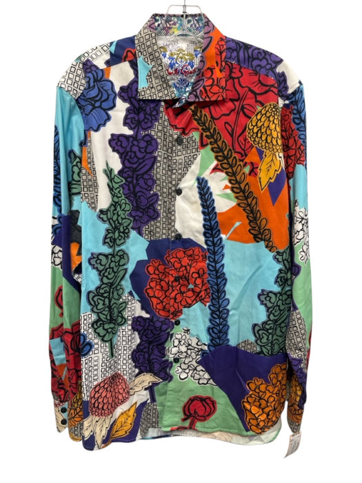 Robert Graham Size LT Blue & Orange Cotton Abstract Button up Long Sleeve Shirt Blue & Orange / LT