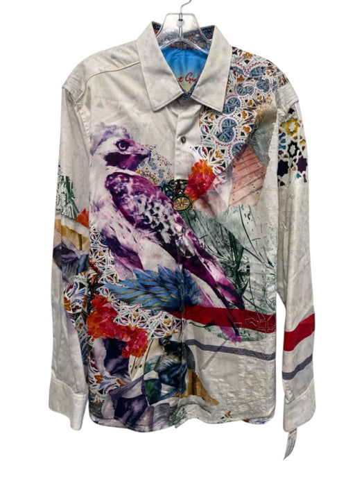 Robert Graham Size L White & Multi Cotton Bird Button Up Men's Long Sleeve Shirt White & Multi / L