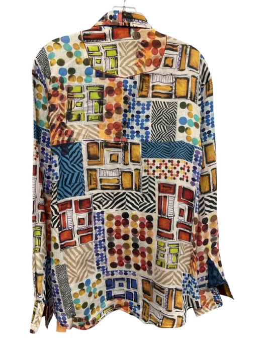 Robert Graham Size L White & Multi Linen Abstract Button Up Long Sleeve Shirt White & Multi / L