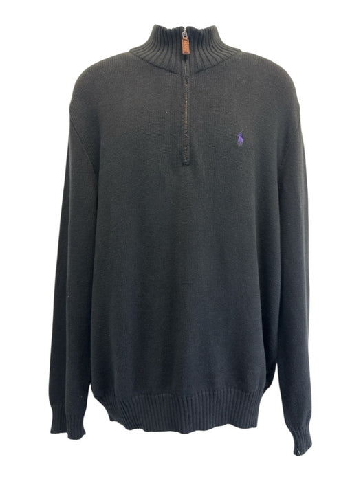 Polo Size L Black Cotton Solid Quarter Zip Men's Sweater Black / L