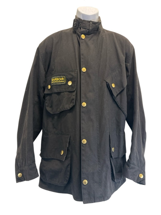 Barbour Size Est XL Black Waxed Cotton Solid Buttons Zipper Men's Jacket Black / Est XL