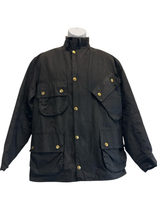 Barbour Size Est XL Black Waxed Cotton Solid Buckle Detail Zipper Men's Jacket Black / Est XL
