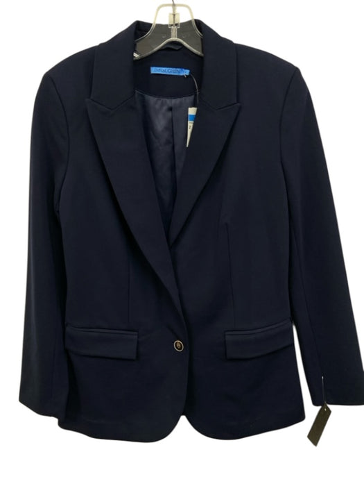 J. McLaughlin Size 2 Navy Blue Rayon Blend Flap Pocket Two Button Blazer Jacket Navy Blue / 2