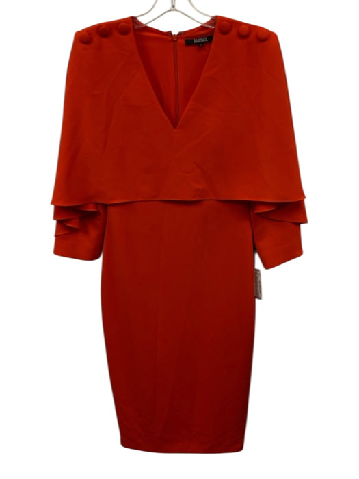 Badgley Mischka Size 4 Orange Polyester Blend V Neck Cape Shoulder Pads Dress Orange / 4