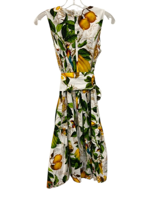 Samantha Sung Size 2 White, Green & Yellow Cotton Blend Botanical Print Dress White, Green & Yellow / 2
