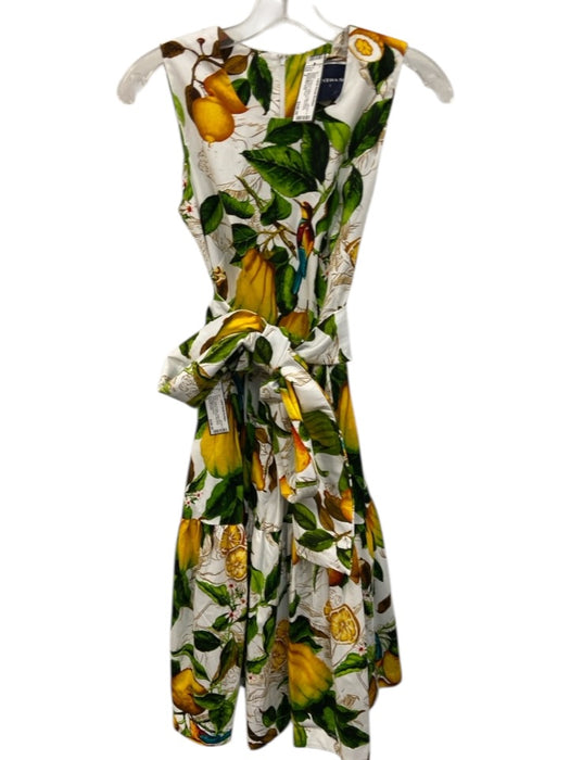 Samantha Sung Size 2 White, Green & Yellow Cotton Blend Botanical Print Dress White, Green & Yellow / 2