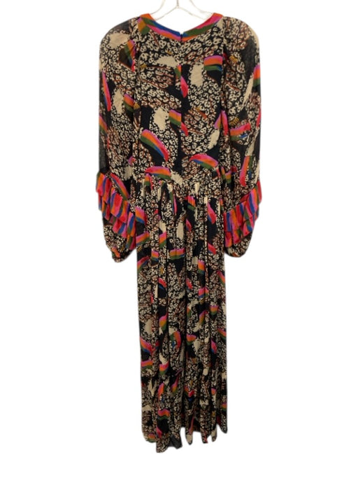 Farm Rio Size XS Black & Multi Viscose Long Balloon Sleeve Abstract Birds Dress Black & Multi / XS