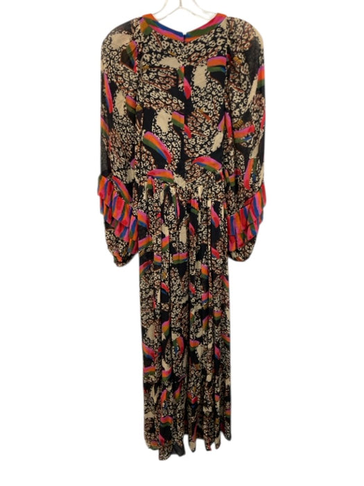 Farm Rio Size XS Black & Multi Viscose Long Balloon Sleeve Abstract Birds Dress Black & Multi / XS
