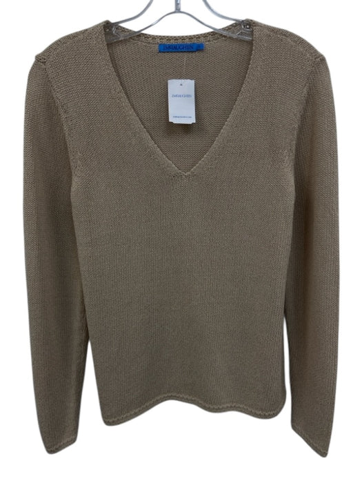 J. McLaughlin Size S Beige Cotton Blend Knit V Neck Pullover Sweater Beige / S