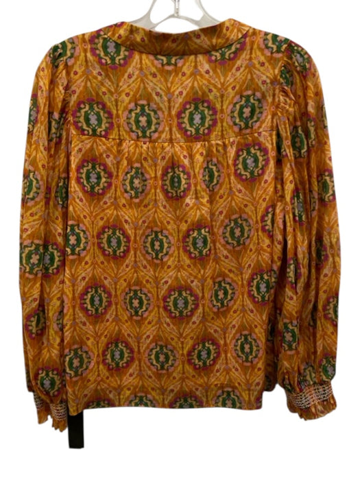Marie Oliver Size S Orange & Multi Ramie Blend Ikat Long Balloon Sleeve Top Orange & Multi / S