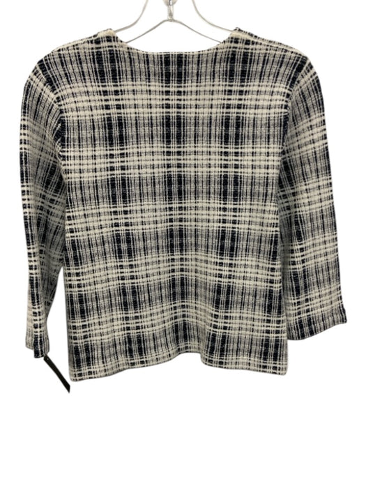 Vince Size M Navy Blue & White Cotton Blend Crosshatching Knit 3/4 Sleeve Top Navy Blue & White / M