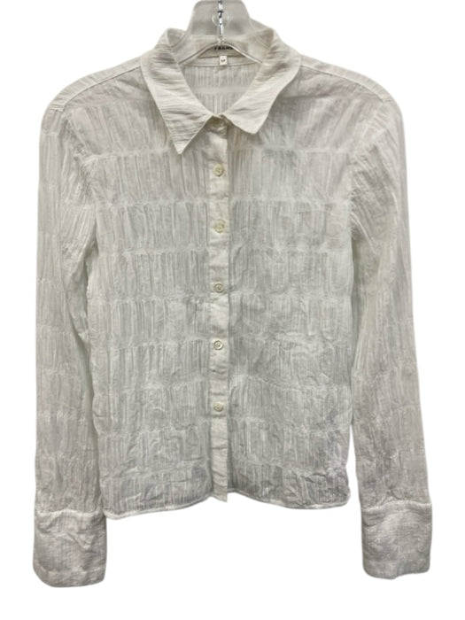 Frame Size S White Cotton Blend Long Sleeve Scrunched Button Up Gathering Top White / S