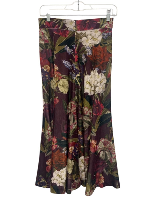 Cara Cara Size S Burgundy Red & Multi Polyester Blend Velvet Floral Midi Skirt Burgundy Red & Multi / S