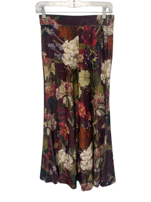 Cara Cara Size S Burgundy Red & Multi Polyester Blend Velvet Floral Midi Skirt Burgundy Red & Multi / S