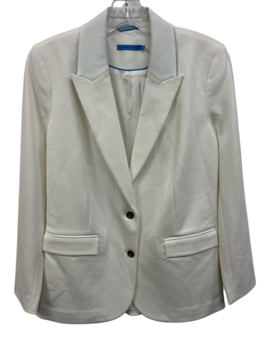 J. McLaughlin Size 2 White Rayon Blend Flap Pocket Two Button Blazer Jacket White / 2