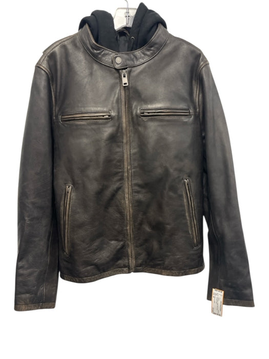 Wilsons Leather Size M Dark Brown Leather Solid Hood Men's Jacket Dark Brown / M