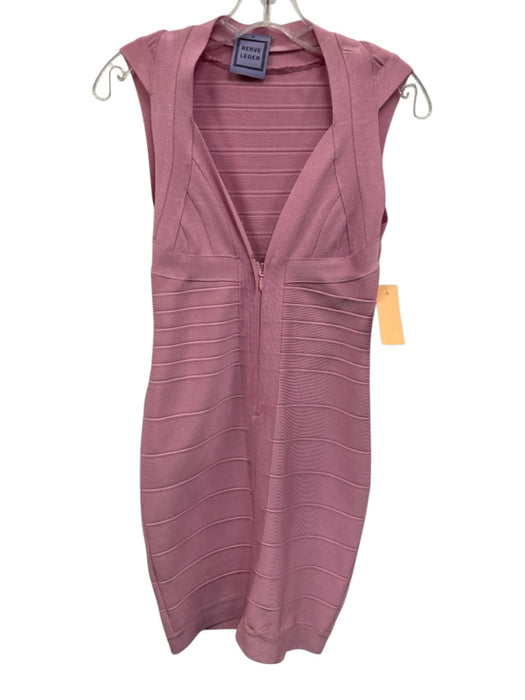 Herve Leger Size M Pink Rayon Blend Bandage Sleeveless 1/2 Zip Stretch Dress Pink / M