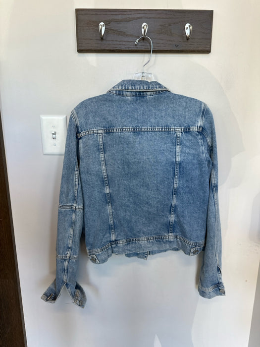 Free People Size M Med Light Wash Cotton Blend Long Sleeve Denim Jacket