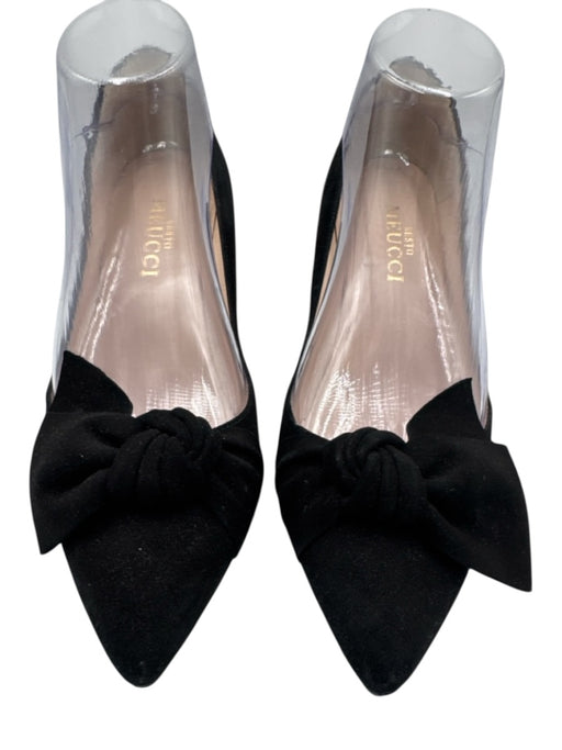 Sesto Meucci Shoe Size 8.5 Black Leather Upper Suede Knot Detail Heeled Pumps Black / 8.5